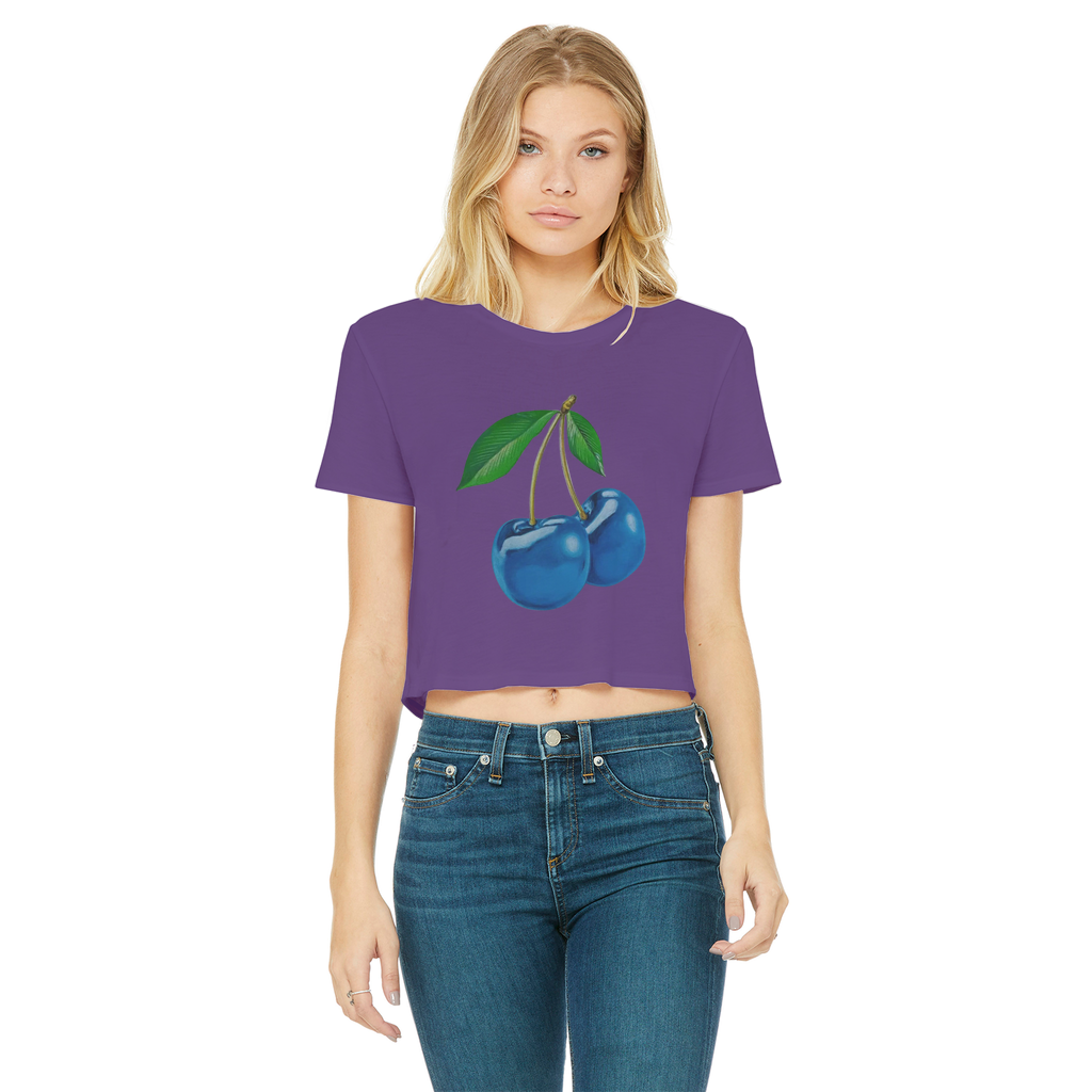 Blue Cherry© Women's Cropped Raw Edge T-Shirt