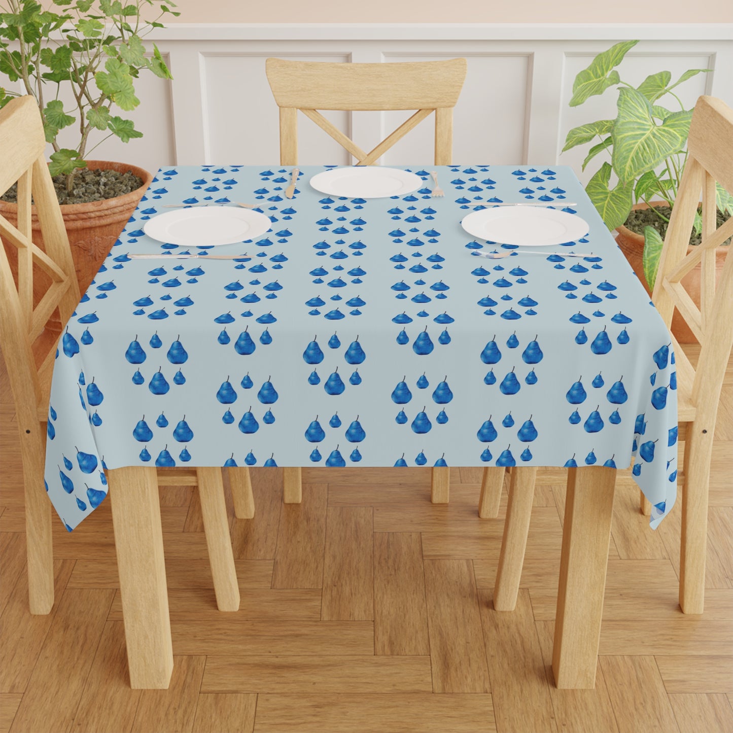 Pear Blue© Pop Deluxe Design Posh Soft And Light Tablecloth In Dove Tail Classic Grey/Blue