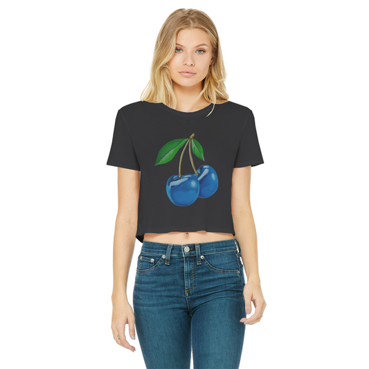 Blue Cherry© Women's Cropped Raw Edge T-Shirt