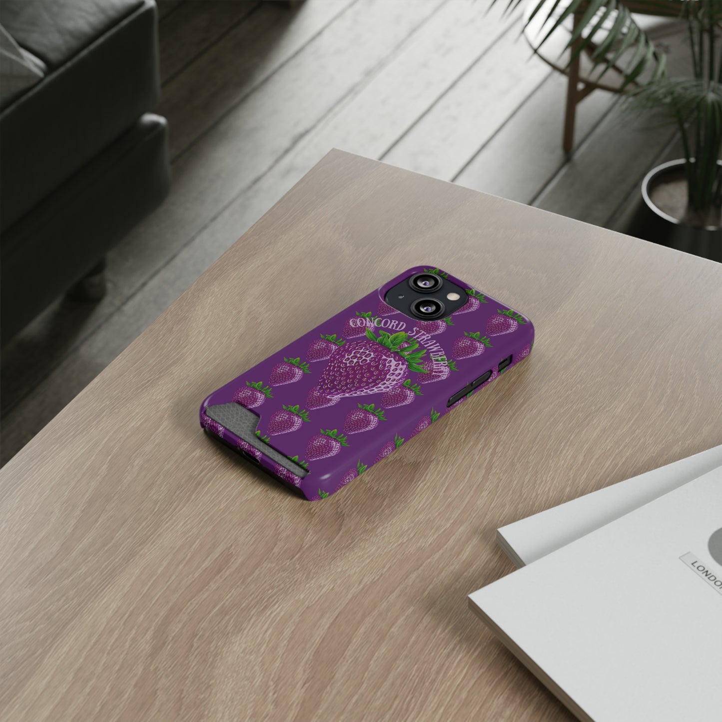 Concord Strawberry© Limited Edition Slim Lightweight DuraFlex© Safe Impact Resistant Phone Case With Card Holder Compatible with iPhone 13, and Samsung Galaxy S21, S22 models