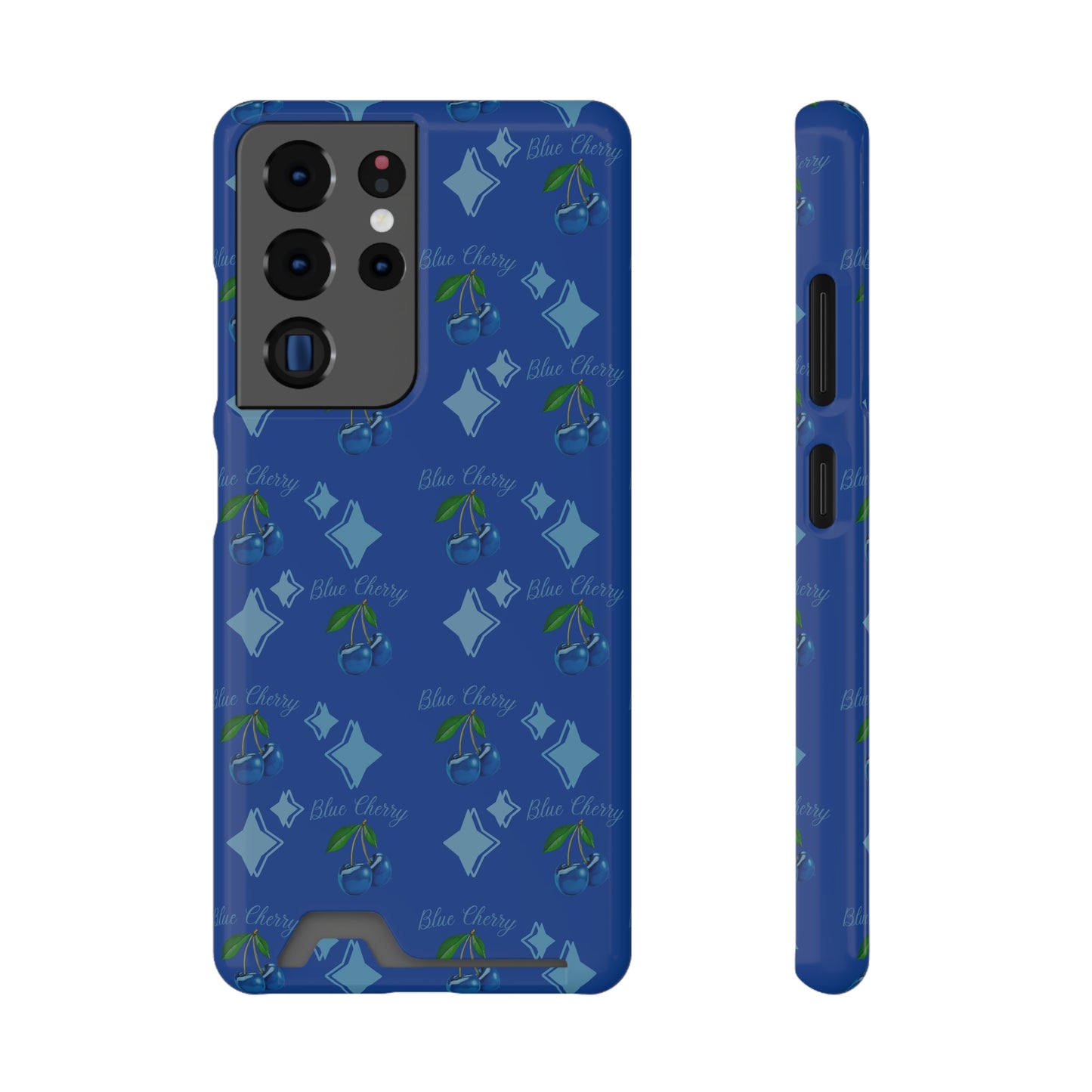 Blue Cherry© Limited Edition Slim Lightweight DuraFlex© Safe Impact Resistant Phone Case With Card Holder Compatible with iPhone 13, and Samsung Galaxy S21, S22 models