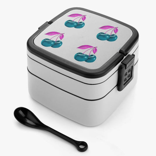 Blue Cherry© Limited Edition Pop Durable Flex No Spill  Double-layer Lunch Box