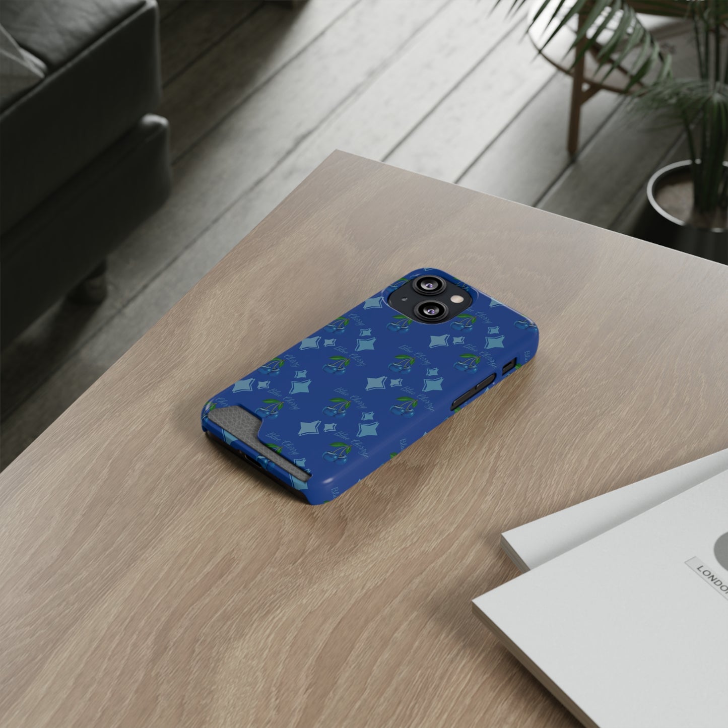 Blue Cherry© Limited Edition Slim Lightweight DuraFlex© Safe Impact Resistant Phone Case With Card Holder Compatible with iPhone 13, and Samsung Galaxy S21, S22 models