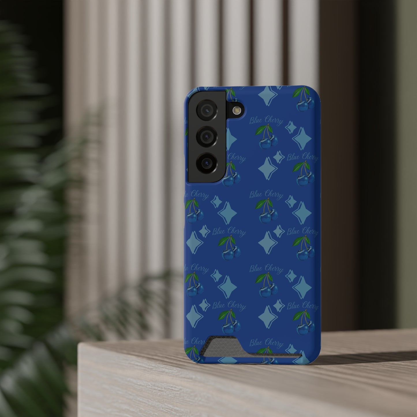 Blue Cherry© Limited Edition Slim Lightweight DuraFlex© Safe Impact Resistant Phone Case With Card Holder Compatible with iPhone 13, and Samsung Galaxy S21, S22 models