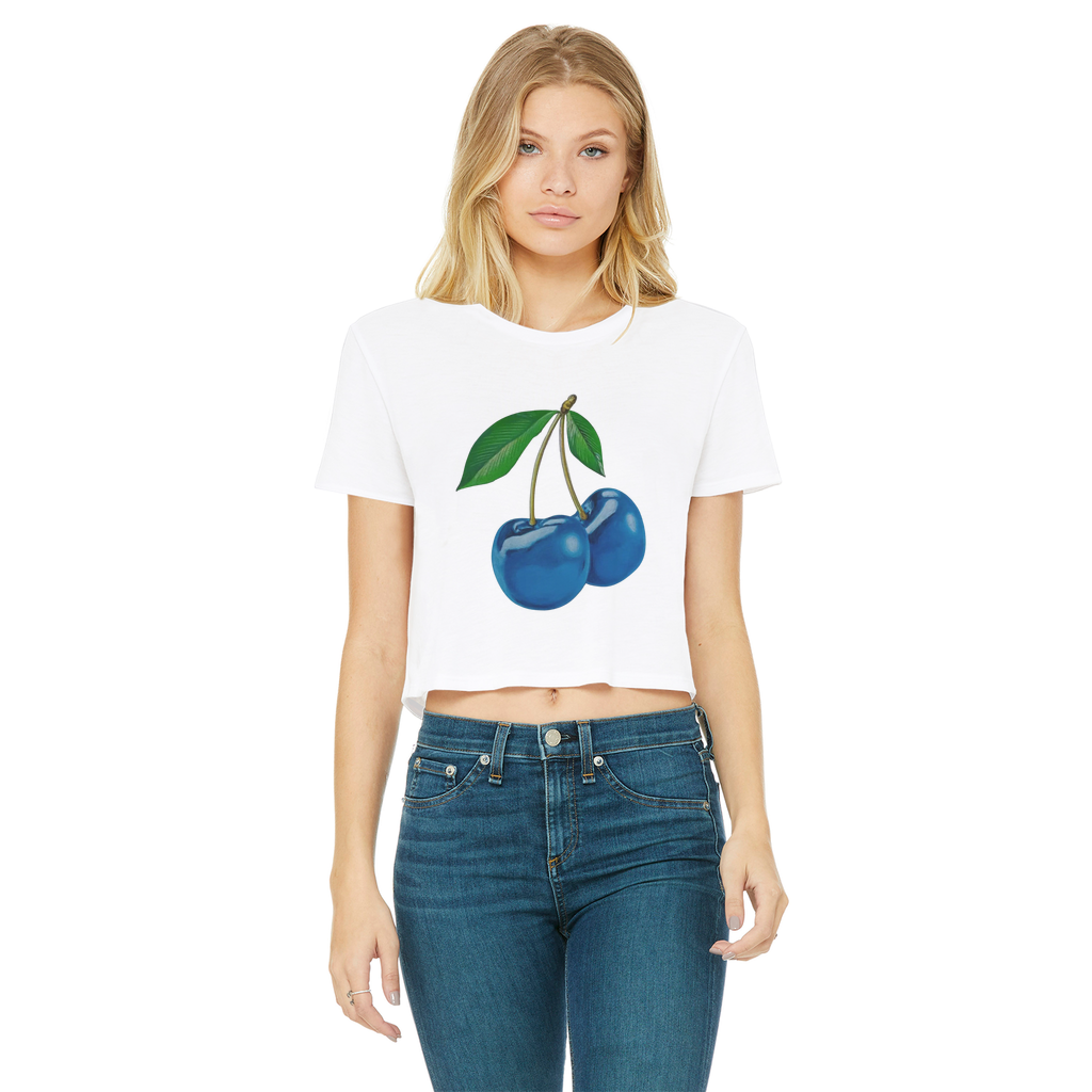 Blue Cherry© Women's Cropped Raw Edge T-Shirt