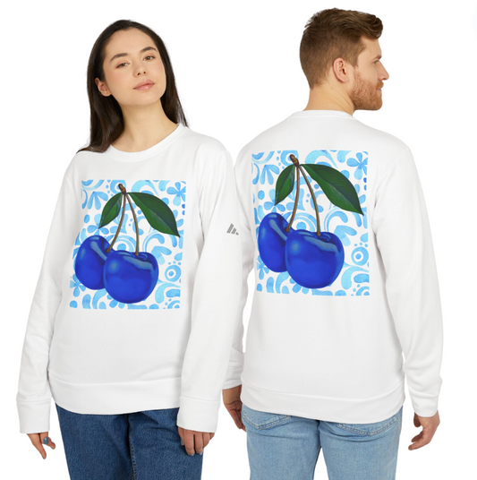 Blue Cherry© Luxturnal© Adidas® Limited Edition Unisex Super Soft Deluxe Cozy Fleece Crewneck Sweatshirt In Viva Swiss