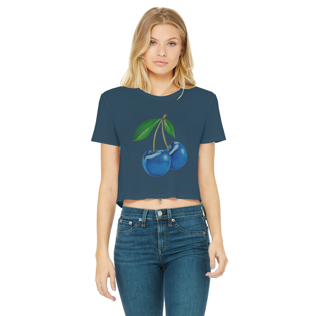 Blue Cherry© Women's Cropped Raw Edge T-Shirt