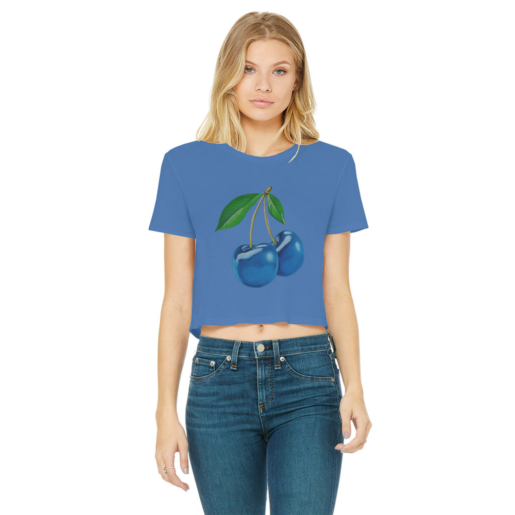 Blue Cherry© Women's Cropped Raw Edge T-Shirt