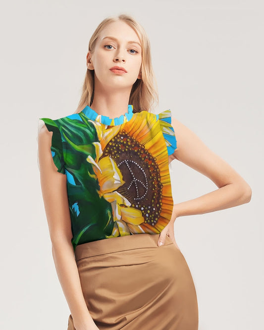 Sunflower Of Peace© Women's Deluxe Euro Silk Ruffle Sleeve Top Up To 2XL